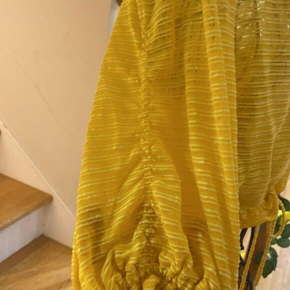 ✨🌼 Free People Golden Tee Yellow & White Striped Semi Sheer Ruched Crop Top 🌼✨ - Picture 7 of 14